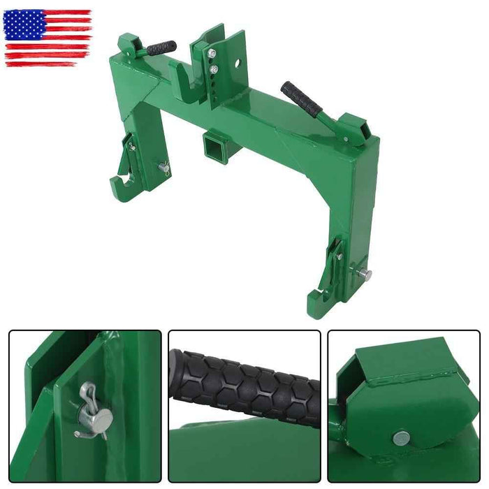 DURAFORCE 3000 LB Steel 3 Point Quick Hitch For Cat 1 & 2 Tractors W/ 2" Receiver Hitch