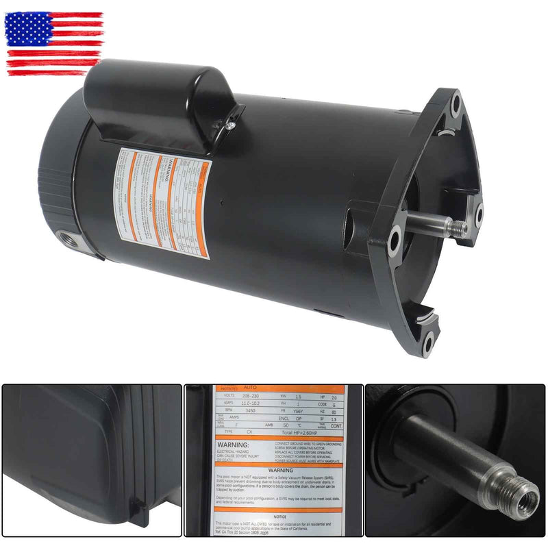 DURAFORCE 3450 RPM Square Flange Pool Pump Motor B2843 2 HP 60 HZ 56Y Frame 208-230 V