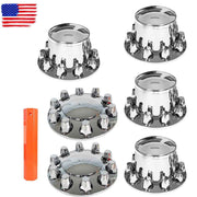 DURAFORCE 33mm Lug Front + Rear Complete Chrome Hub Cover Semi Truck Wheel Kit Axle Cover