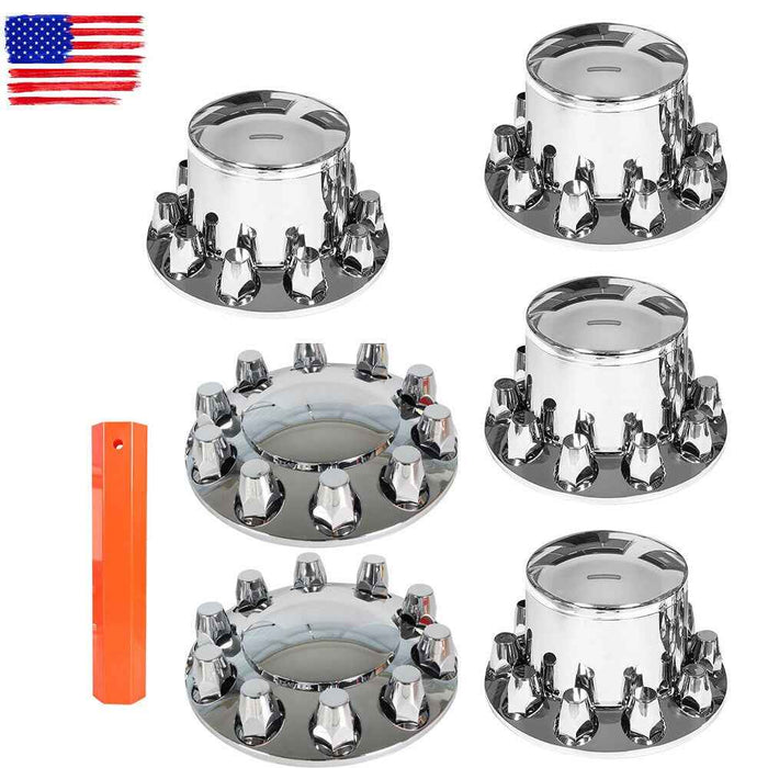 DURAFORCE 33mm Lug Front + Rear Complete Chrome Hub Cover Semi Truck Wheel Kit Axle Cover