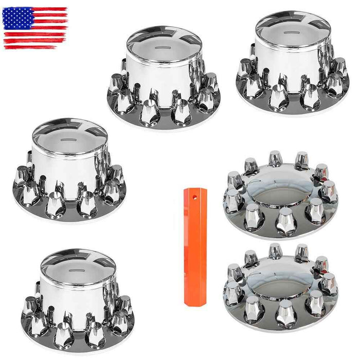 DURAFORCE 33mm Lug Front + Rear Complete Chrome Hub Cover Semi Truck Wheel Kit Axle Cover