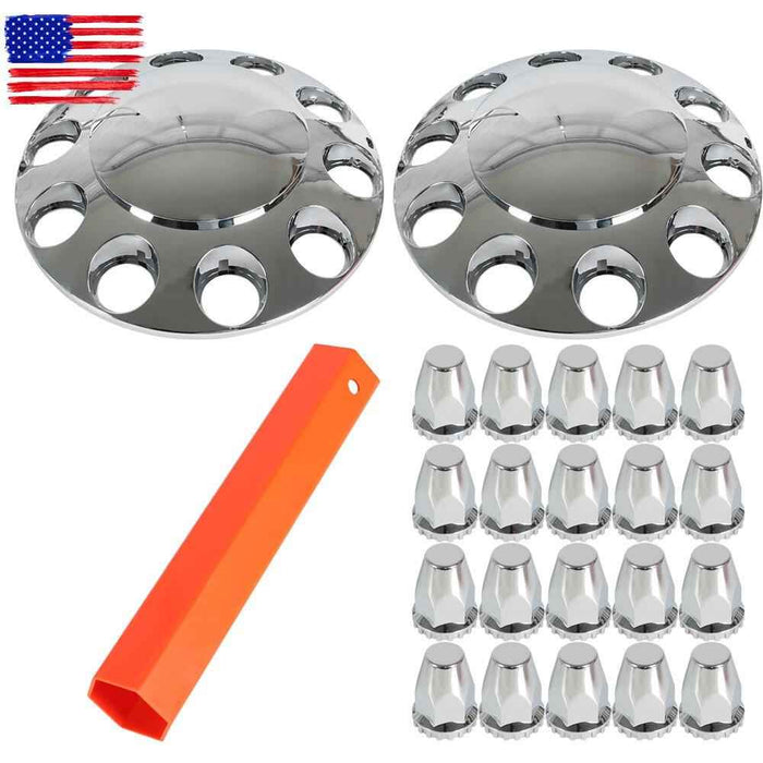 DURAFORCE 33mm Lug Front + Rear Complete Chrome Hub Cover Semi Truck Wheel Kit Axle Cover
