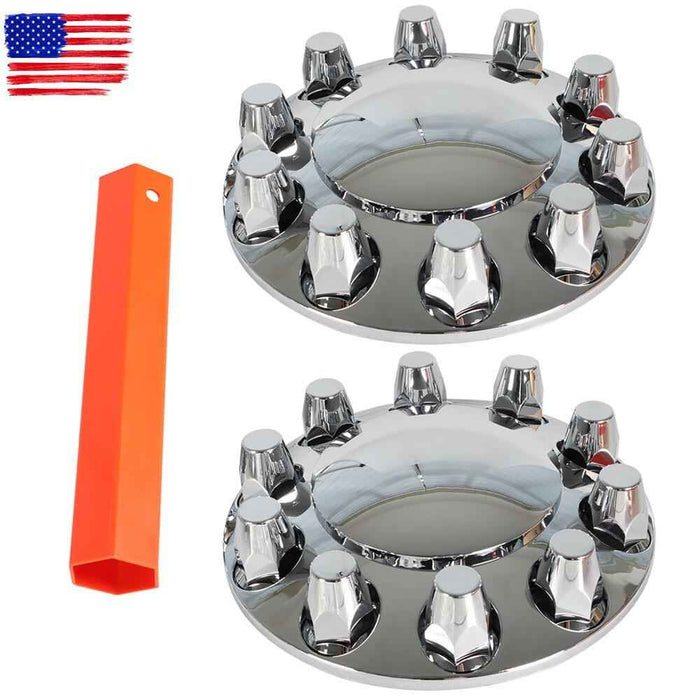 DURAFORCE 33mm Lug Front + Rear Complete Chrome Hub Cover Semi Truck Wheel Kit Axle Cover