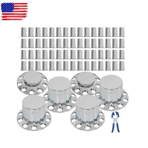 DURAFORCE 33mm Lug Nuts Thread-On Semi Truck & Rear Chrome Wheel Axle Cover Hub Cap
