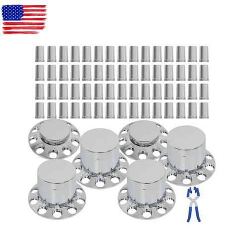 DURAFORCE 33mm Lug Nuts Thread-On Semi Truck & Rear Chrome Wheel Axle Cover Hub Cap