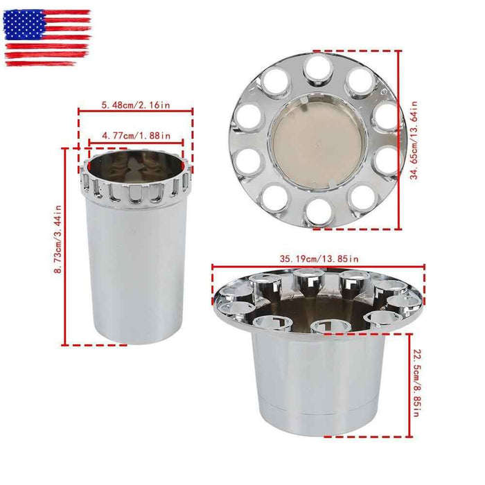 DURAFORCE 33mm Lug Nuts Thread-On Semi Truck & Rear Chrome Wheel Axle Cover Hub Cap