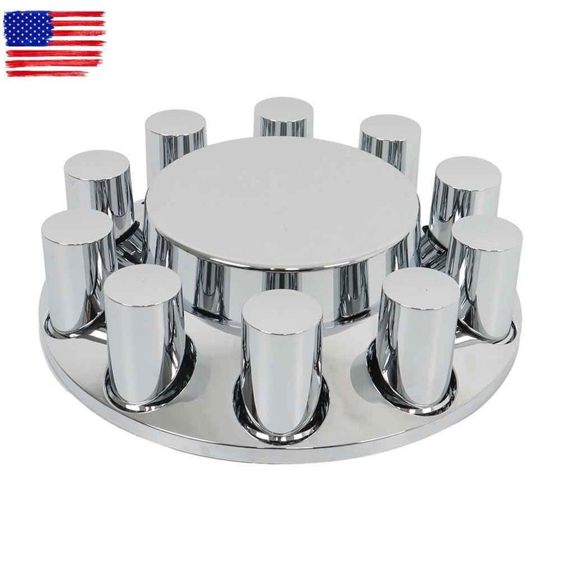 DURAFORCE 33mm Lug Nuts Thread-On Semi Truck & Rear Chrome Wheel Axle Cover Hub Cap