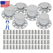 DURAFORCE 33mm Lug Nuts Thread-On Semi Truck & Rear Chrome Wheel Axle Cover Hub Cap