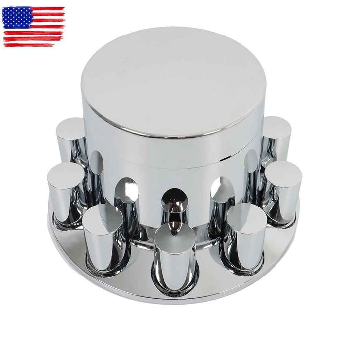 DURAFORCE 33mm Lug Nuts Thread-On Semi Truck & Rear Chrome Wheel Axle Cover Hub Cap