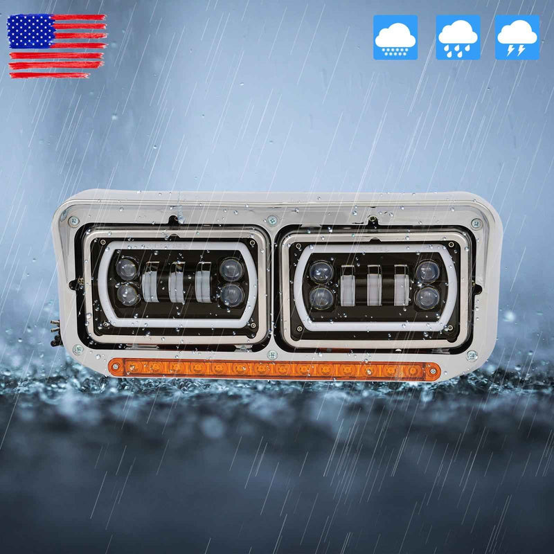 DURAFORCE LED DRL Projector Headlights Lamp For Western Star 4800 For Kenworth W900 81-19