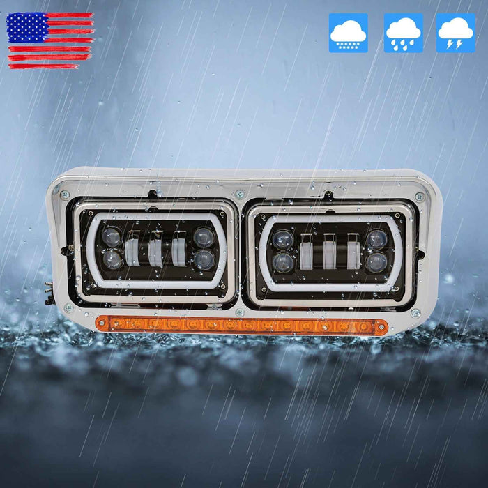 DURAFORCE LED DRL Projector Headlights Lamp For Western Star 4800 For Kenworth W900 81-19