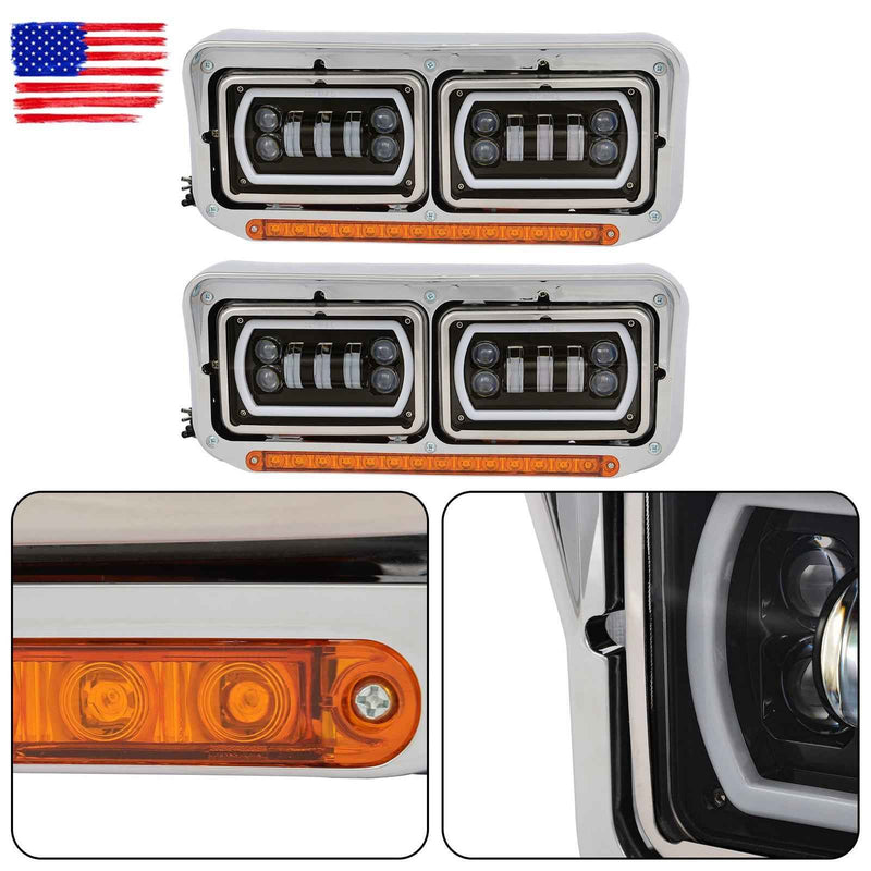 DURAFORCE LED DRL Projector Headlights Lamp For Western Star 4800 For Kenworth W900 81-19