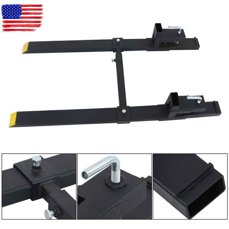 DURAFORCE 4000Lbs 60" Tractor Clamp On Pallet Forks Bucket Quick Attach W/ Stabilizer Bar