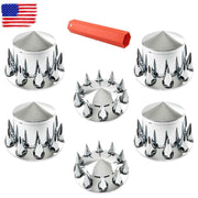 DURAFORCE Front & Rear Semi Truck Wheel Axle Covers Spiked Chrome Hub Cover Kit 33mm