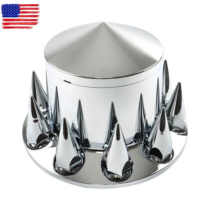 DURAFORCE Front & Rear Semi Truck Wheel Axle Covers Spiked Chrome Hub Cover Kit 33mm