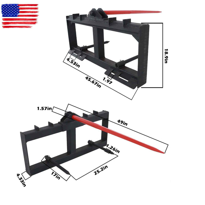 DURAFORCE Skid Steer 49" Hay Bale Spear Attachment Heavy Duty Tractor Bale Handling Hitch