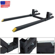 DURAFORCE 2000lbs 60" Clamp On Pallet Forks Tractor Bucket With Adjustable Stabilizer Bar
