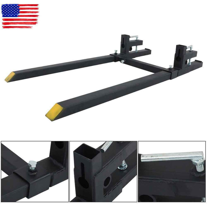 DURAFORCE 2000lbs 60" Clamp On Pallet Forks Tractor Bucket With Adjustable Stabilizer Bar