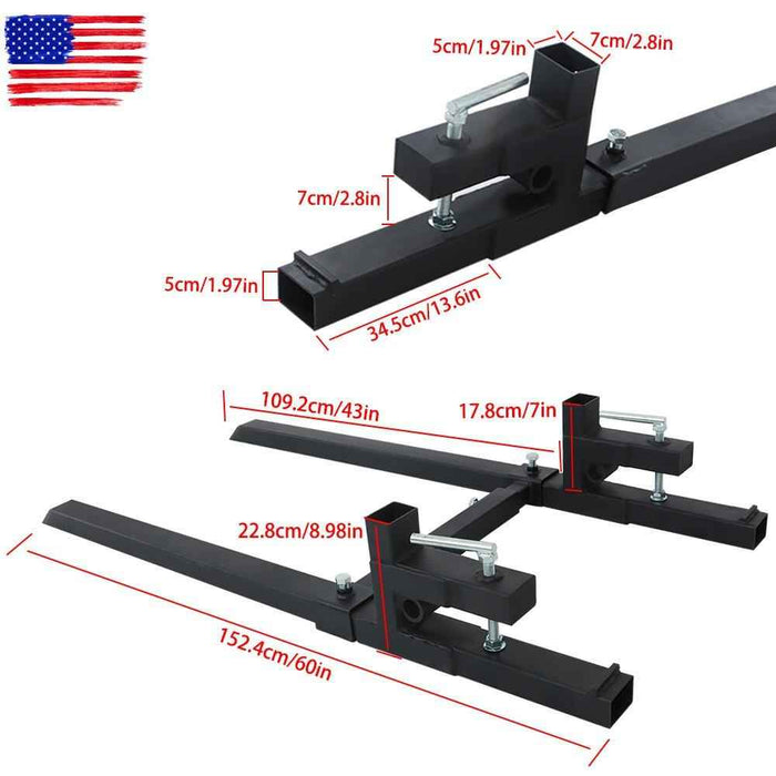 DURAFORCE 2000lbs 60" Clamp On Pallet Forks Tractor Bucket With Adjustable Stabilizer Bar