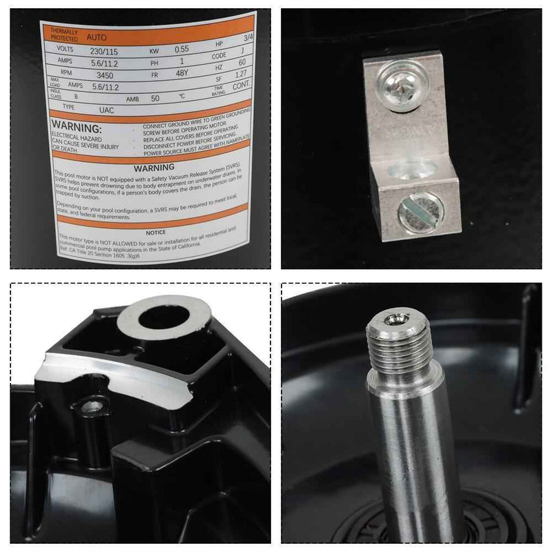 DURAFORCE USQ1072 Square Flange Pool Motor 3/4 HP 115/230V 48Y Capacitor Start