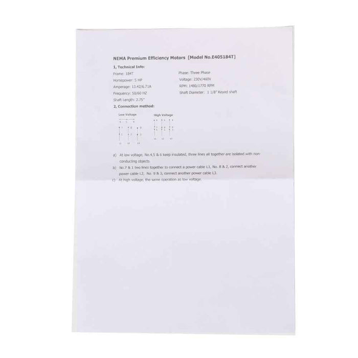 DURAFORCE 3 Phase Electric Motor 1800 RPM TEFC 230/460 Volt Severe Duty 5 HP