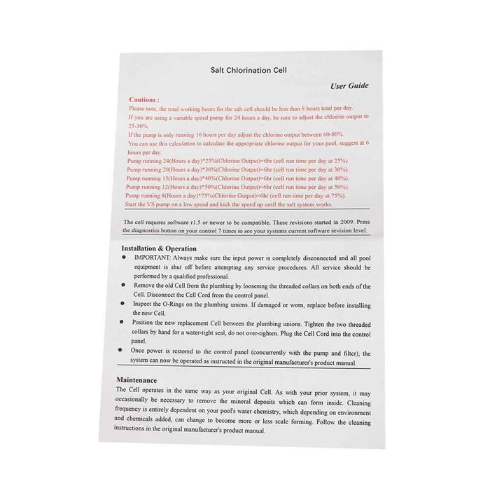 DURAFORCE Salt ChIorination Cell W3t-Cell-9 25000 Gallons Salt Chlorine Generator System