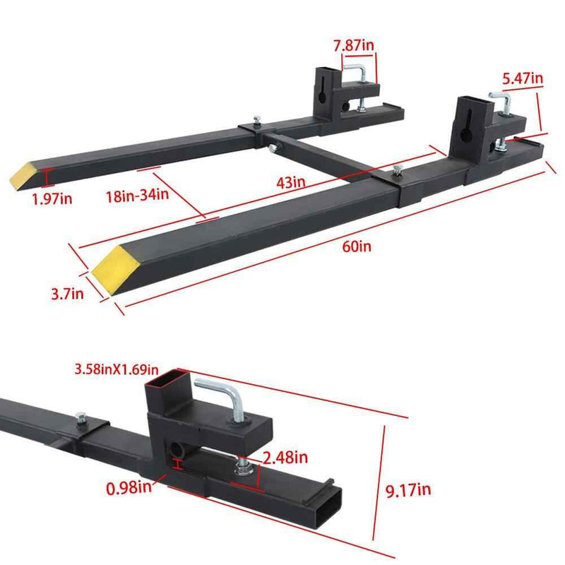 DURAFORCE Quick Attach 4000Lbs 60" Tractor Clamp On Pallet Forks Bucket W/ Stabilizer Bar