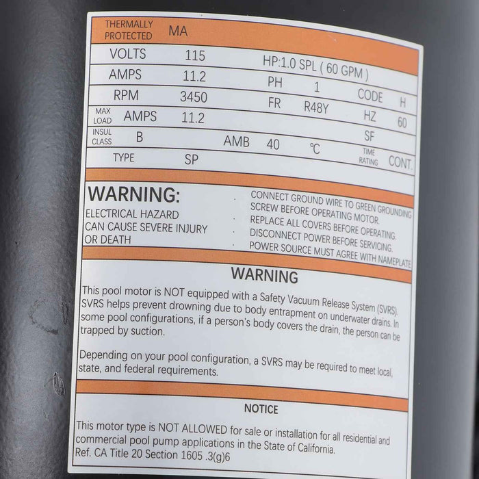 DURAFORCE W3SP1580 1 HP Water Pool Pump For Above Ground Pool Swimming Pool 60HZ