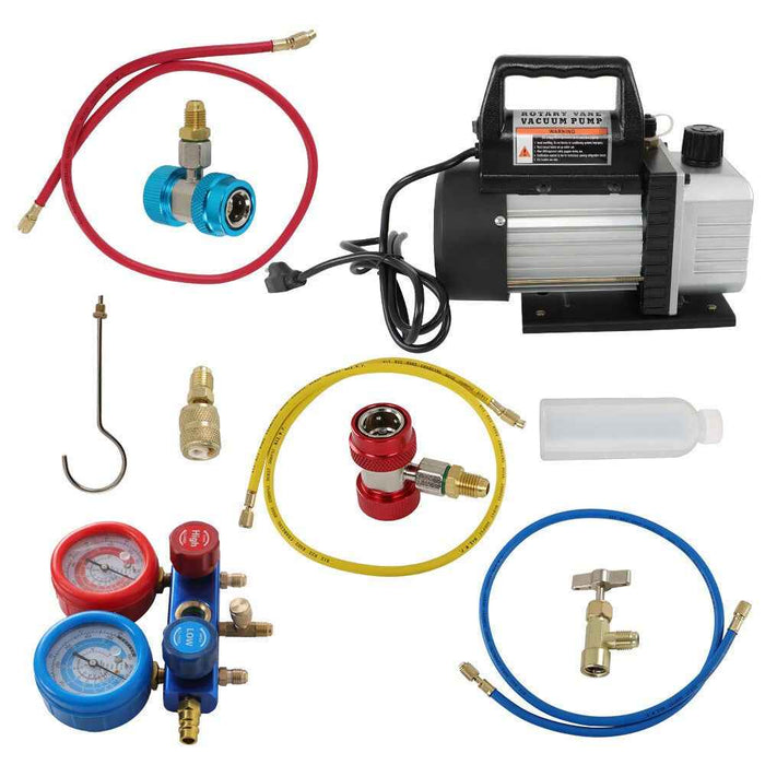 DURAFORCE Air Vacuum Pump Gauge Set 3 CFM Combo HVAC + R134A Kit AC 5pa 1720 RPM