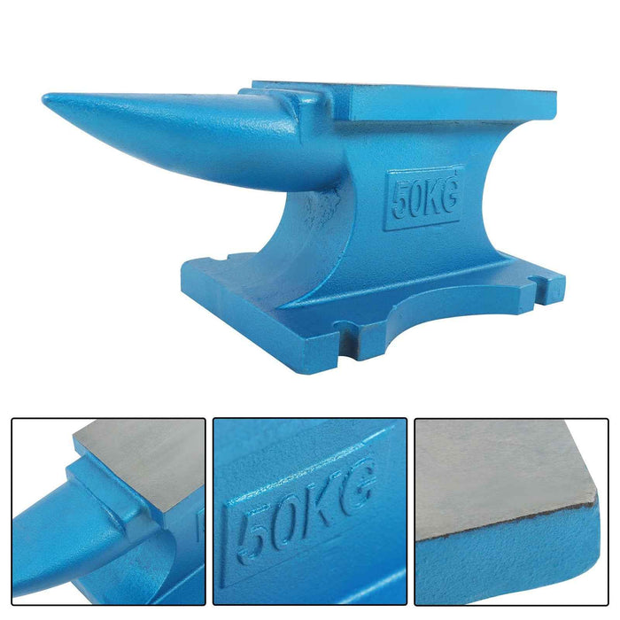 DURAFORCE 110 lb Anvil Blacksmith Forged Steel 50kg Heat Treated Long Round Horn