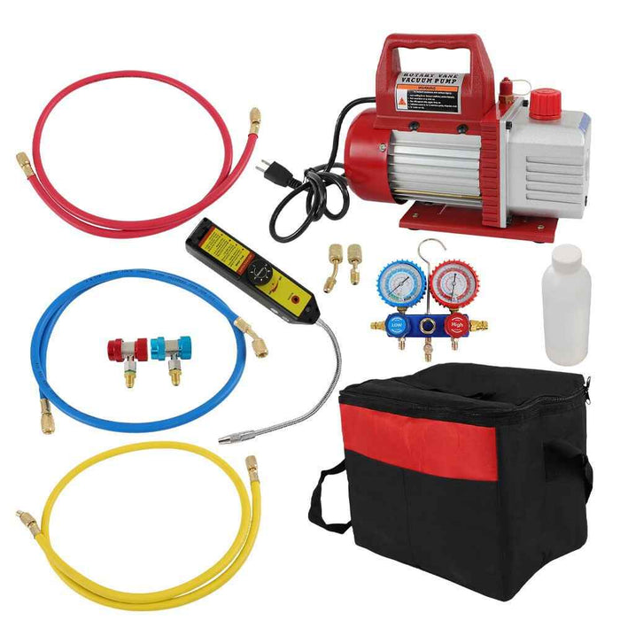 DURAFORCE 4CFM 1/3HP Air Vacuum Pump Gauge Rotary Vane HVAC A/C Refrigeration Kit