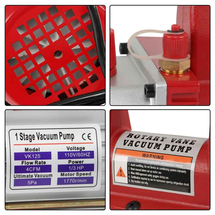 DURAFORCE 4CFM 1/3HP Air Vacuum Pump Gauge Rotary Vane HVAC A/C Refrigeration Kit