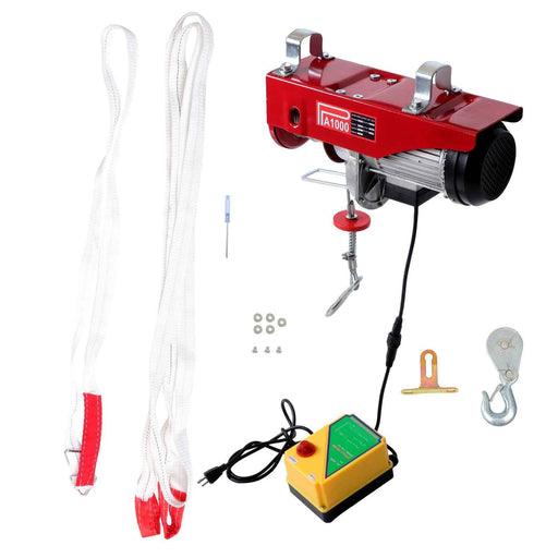 DURAFORCE 1600W Mini Electric Hoist 2200lbs Crane Winch with Wireless Remote Control 110V