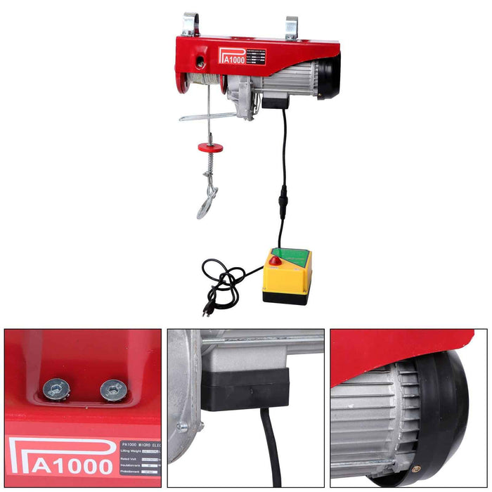 DURAFORCE 1600W Mini Electric Hoist 2200lbs Crane Winch with Wireless Remote Control 110V