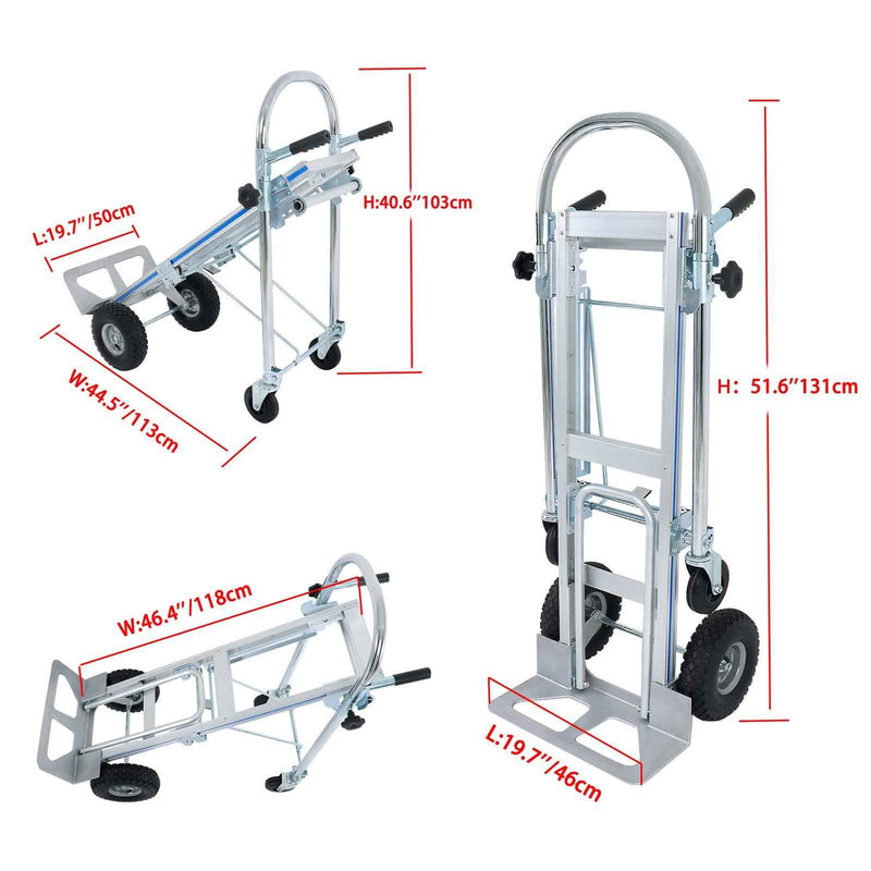 DURAFORCE 4-in-1 1000 Lbs Capacity Aluminum Convertible Hand Truck Heavy Duty Dolly Cart