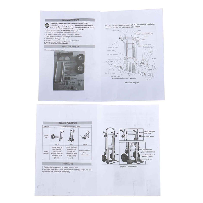 DURAFORCE 4-in-1 1000 Lbs Capacity Aluminum Convertible Hand Truck Heavy Duty Dolly Cart