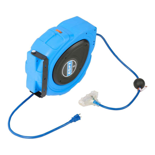 DURAFORCE New 65FT Retractable Extension Cord Reel Power Cord Reel 12AWG/3C SJTOW
