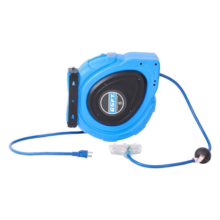 DURAFORCE New 65FT Retractable Extension Cord Reel Power Cord Reel 12AWG/3C SJTOW