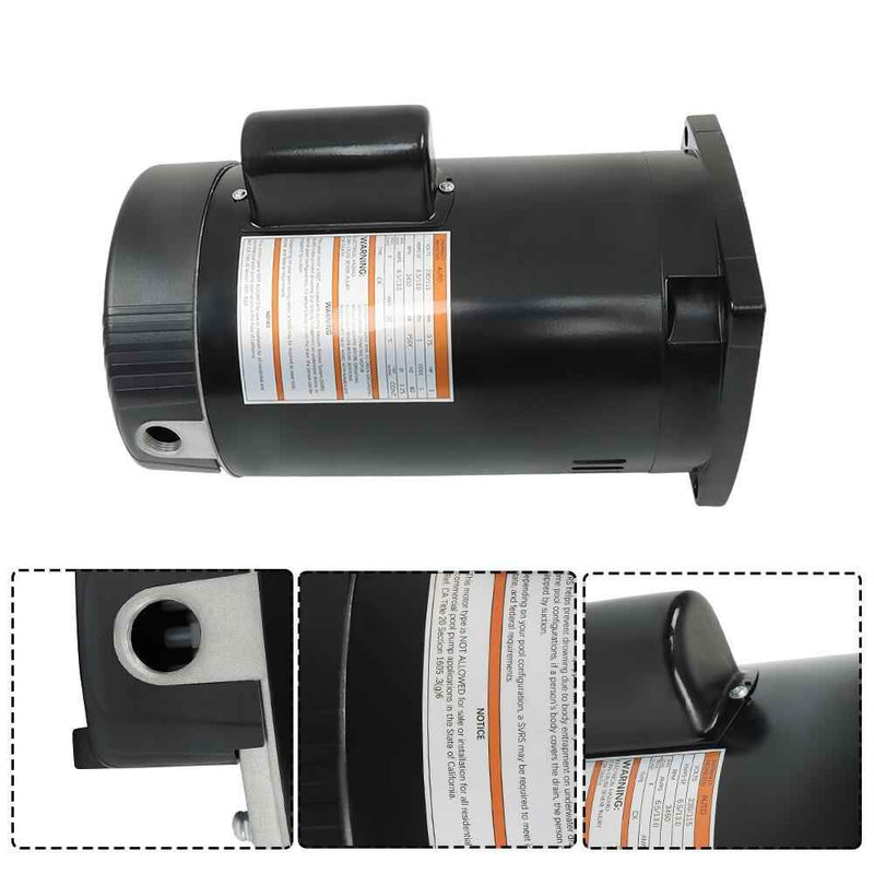 DURAFORCE 1 HP 3450 RPM 10A Frame 230V Square Flange Pool Single Speed Motor B2853 B2853V1