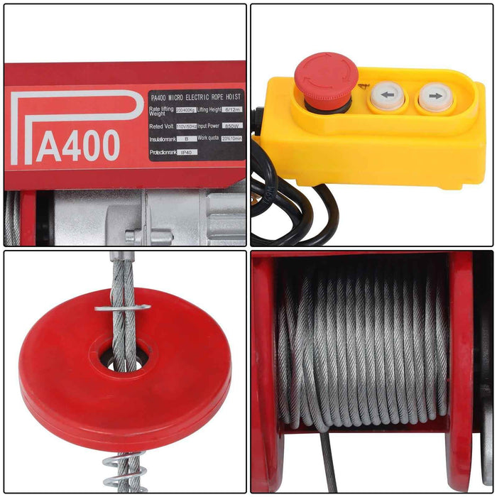 DURAFORCE 110V Electric Hoist 880lbs Crane Winch with Wired Remote Control 850W