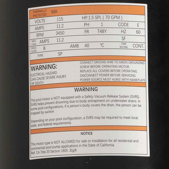 DURAFORCE W3SP1580X15 1.5HP Water Pool Pump For Above Ground Pool Swimming Pool 60HZ