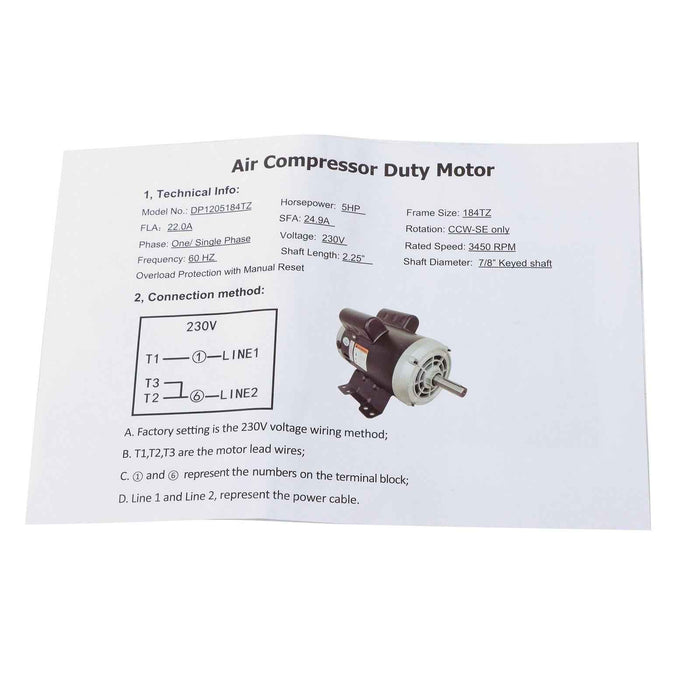 DURAFORCE 5HP Air Compressor Motor 23378805 54421193 for Ingersoll Rand 230V 3450 Rpm NEW