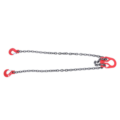 DURAFORCE 10Ft 3/8" 7100LBS Double Leg Chain Sling with Hooks, G80 Alloy Steel 2 Leg Red