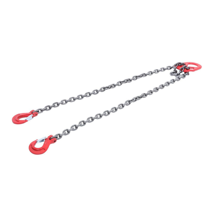 DURAFORCE 10Ft 3/8" 7100LBS Double Leg Chain Sling with Hooks, G80 Alloy Steel 2 Leg Red