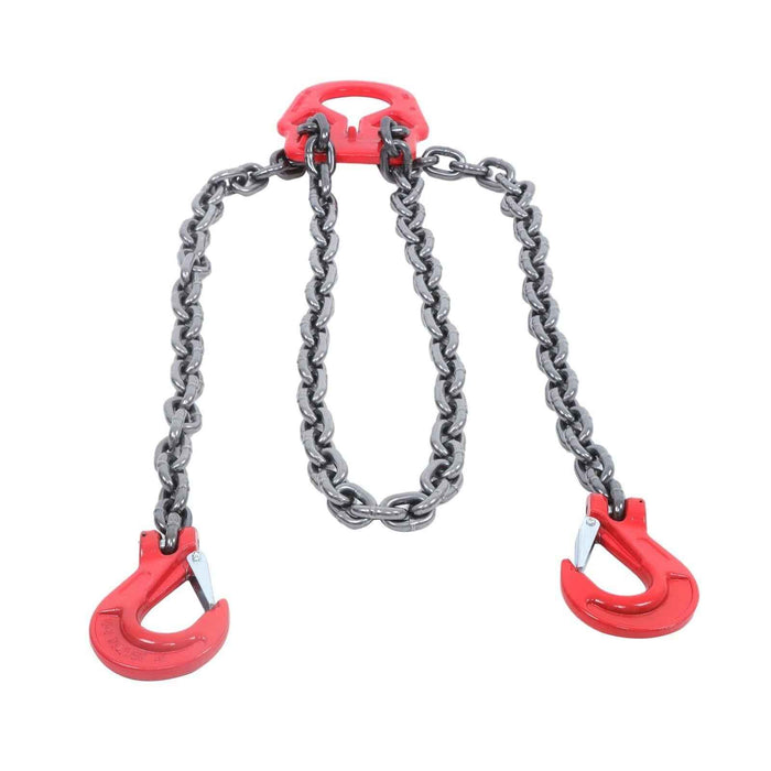 DURAFORCE 10Ft 3/8" 7100LBS Double Leg Chain Sling with Hooks, G80 Alloy Steel 2 Leg Red