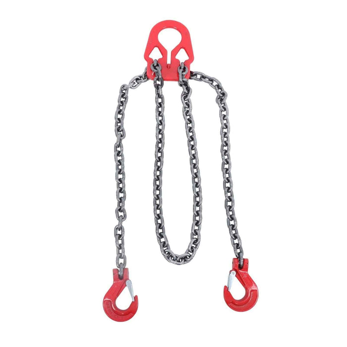 DURAFORCE 10Ft 3/8" 7100LBS Double Leg Chain Sling with Hooks, G80 Alloy Steel 2 Leg Red