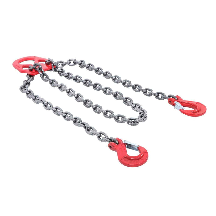 DURAFORCE 10Ft 3/8" 7100LBS Double Leg Chain Sling with Hooks, G80 Alloy Steel 2 Leg Red