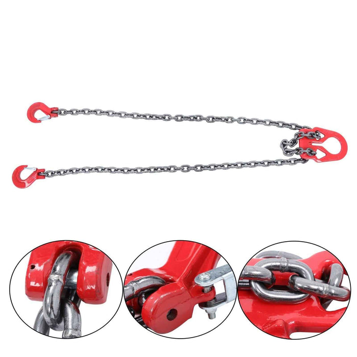 DURAFORCE 10Ft 3/8" 7100LBS Double Leg Chain Sling with Hooks, G80 Alloy Steel 2 Leg Red