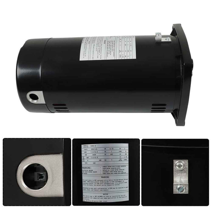 DURAFORCE Pool Pump Motor USQ1102 1HP 230/115V Square Flange Pool Pump Motor Up-Rated 48Y