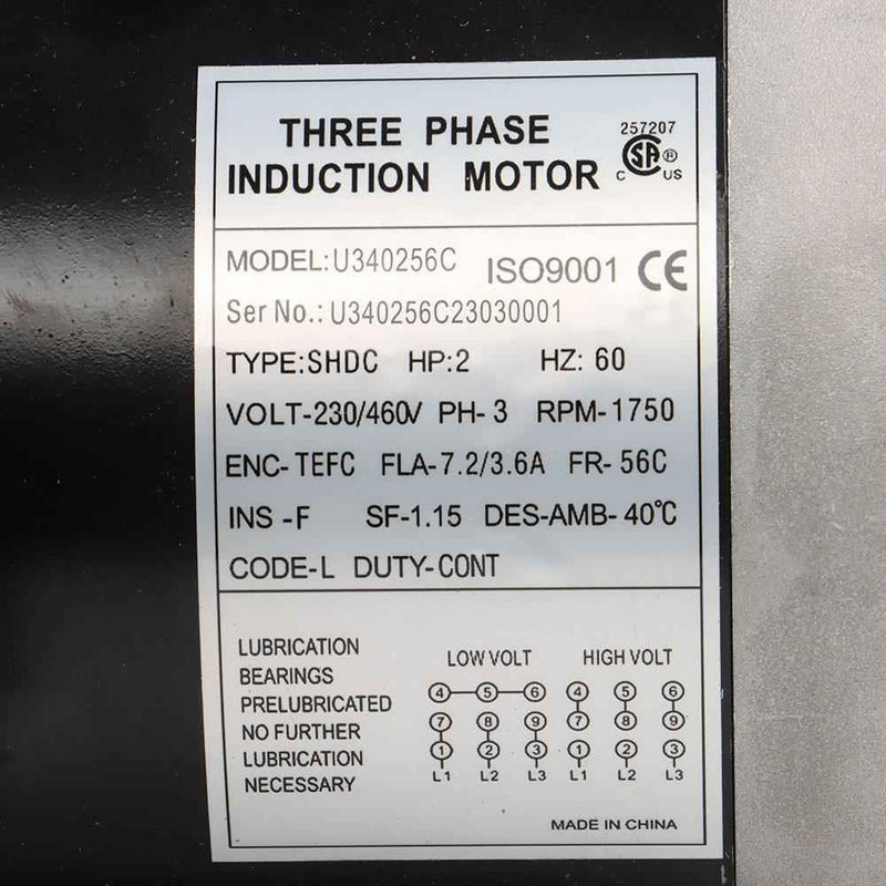 DURAFORCE Electric Motor 2 HP 3 Phase 56C Frame 1800 RPM TEFC 230 / 460 Volt